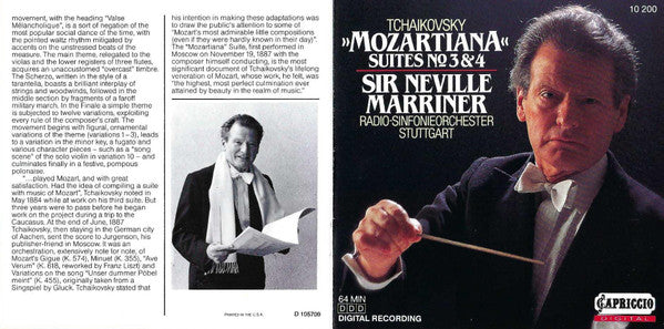 Pyotr Ilyich Tchaikovsky – Sir Neville Marriner, Radio-Sinfonieorchester Stuttgart : »Mozartiana« Suites № 3 & 4 (CD, Album, Club)