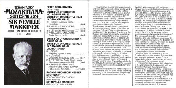 Pyotr Ilyich Tchaikovsky – Sir Neville Marriner, Radio-Sinfonieorchester Stuttgart : »Mozartiana« Suites № 3 & 4 (CD, Album, Club)