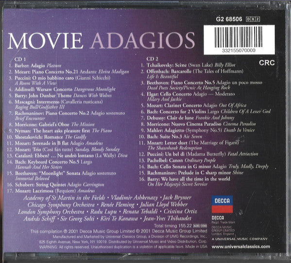 Various : Movie Adagios (Over 2½ Hours Of Beautiful Screen Classics) (2xCD, Comp, Club, RP)