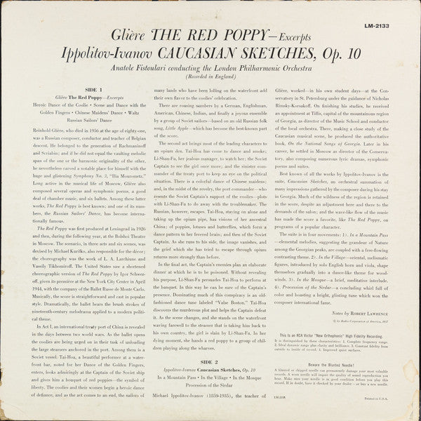 Glière* / Ippolitov-Ivanov*, Anatole Fistoulari, London Philharmonic Orchestra : The Red Poppy-Ballet Suite / Caucasian Sketches (LP, Mono, RP)