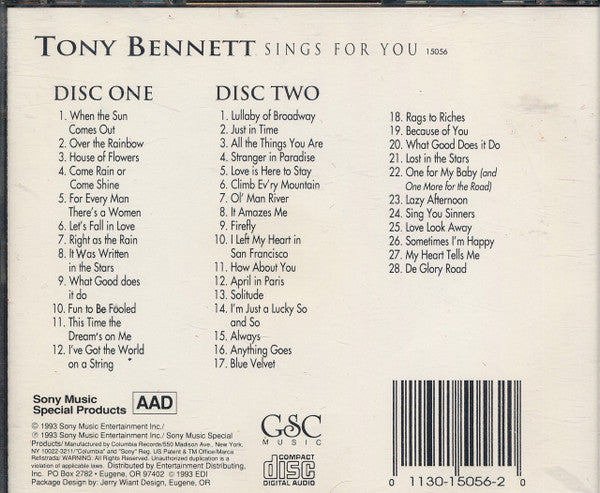 Tony Bennett : Sings For You - Forty All-Time Favorites (CD, Album, Comp)