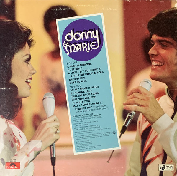 Donny & Marie Osmond : Donny & Marie Featuring Songs From Their Television Show (LP, Album, PRC)