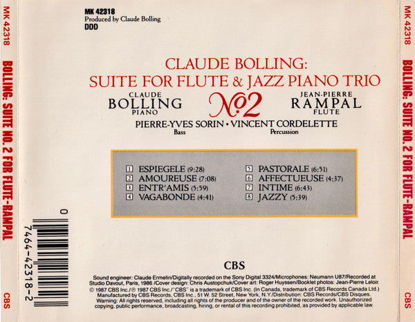 Jean-Pierre Rampal, Claude Bolling : Bolling: Suite No. 2 For Flute & Jazz Piano Trio (CD, Album)