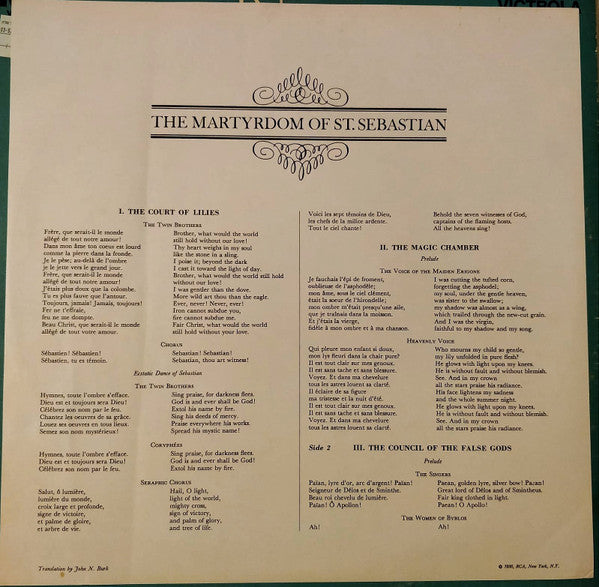 Debussy*, Charles Munch, Boston Symphony Orchestra, Phyllis Curtin, Florence Kopleff, Catherine Akos, New England Conservatory Chorus : The Martyrdom Of St. Sebastian (LP, RE)