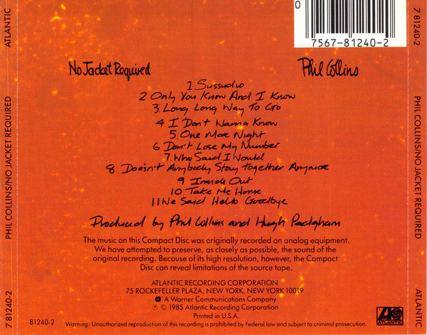 Phil Collins : No Jacket Required (CD, Album)