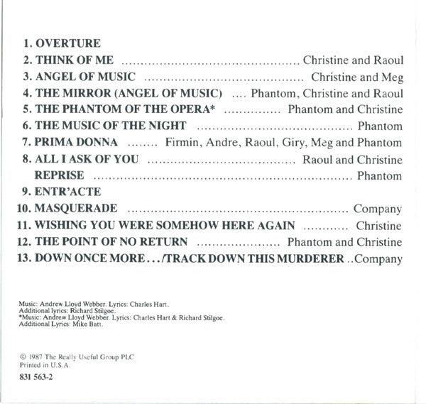 Andrew Lloyd Webber, Michael Crawford, Sarah Brightman, Steve Barton : Highlights From The Phantom Of The Opera (The Original Cast Recording) (CD, Album, Club)