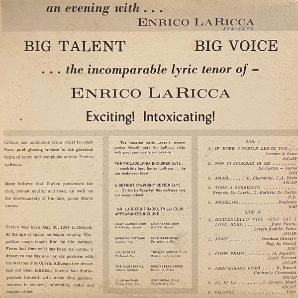 Enrico LaRicca* : An Evening With Enrico LaRicca (LP)