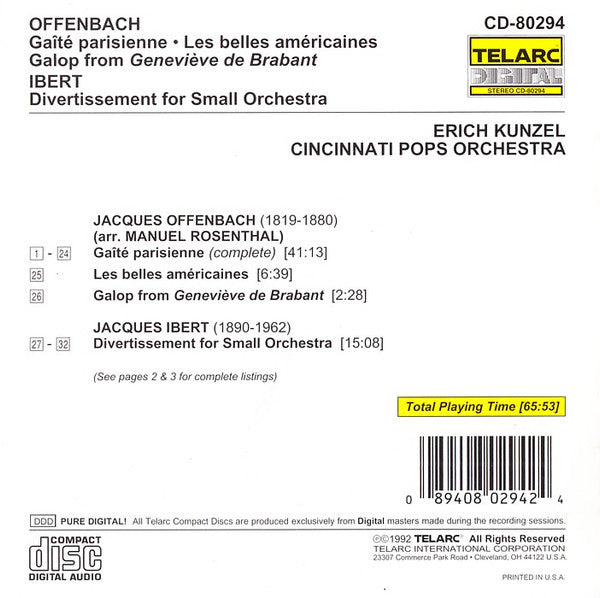 Offenbach* / Ibert*, Erich Kunzel, Cincinnati Pops Orchestra : Gaîté Parisienne / Divertissement (CD, Album)