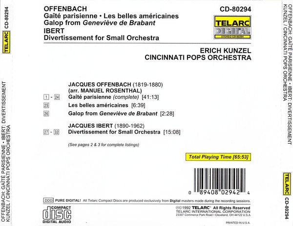 Offenbach* / Ibert*, Erich Kunzel, Cincinnati Pops Orchestra : Gaîté Parisienne / Divertissement (CD, Album)