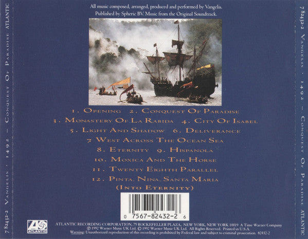 Vangelis : 1492 - Conquest Of Paradise (Music From The Original Soundtrack) (CD, Album)