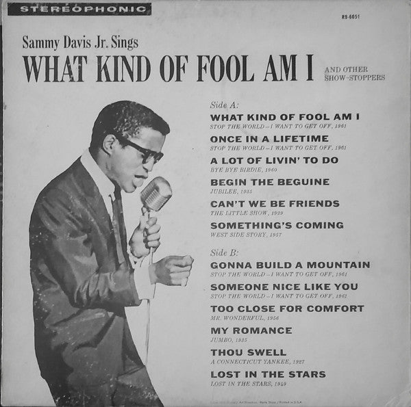 Sammy Davis Jr. : Sammy Davis Jr Sings What Kind Of Fool Am I (And Other Show-Stoppers) (LP, Album)