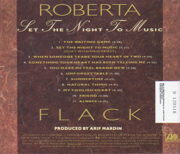 Roberta Flack : Set The Night To Music (CD, Album, Club)