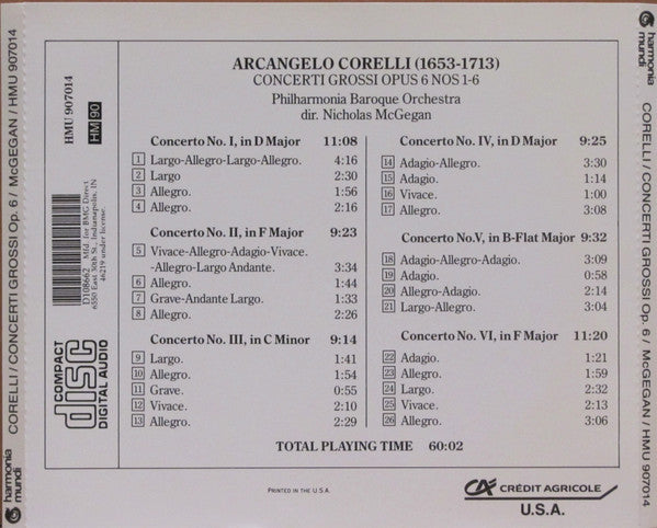 Arcangelo Corelli - Philharmonia Baroque Orchestra, Nicholas McGegan : Concerti Grossi Op.6 1-6 (CD, Album, Club)