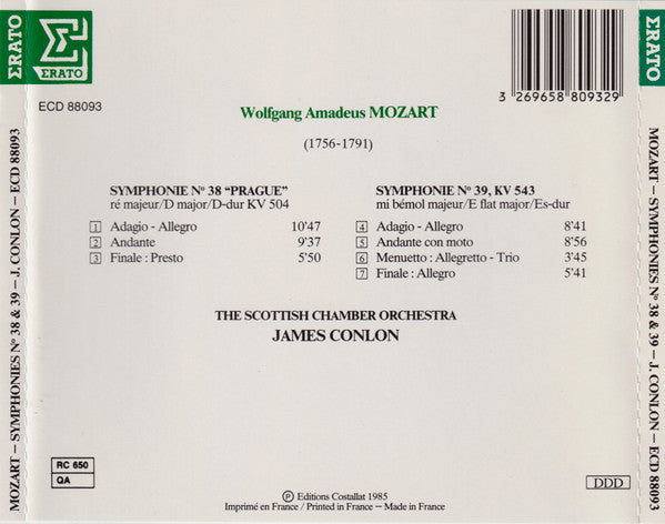 Mozart*, The Scottish Chamber Orchestra*, James Conlon : Symphonie N˚ 38 "Prague" KV504 / Symphonie N˚ 39 KV543 (CD, Album)