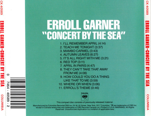 Erroll Garner : Concert By The Sea (CD, Album, RE, RM, RP)