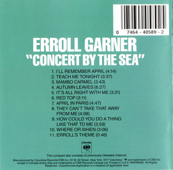 Erroll Garner : Concert By The Sea (CD, Album, RE, RM, RP)