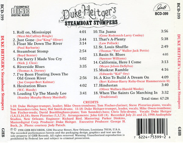 Duke Heitger's Steamboat Stompers : Duke Heitger's Steamboat Stompers (CD, Album)