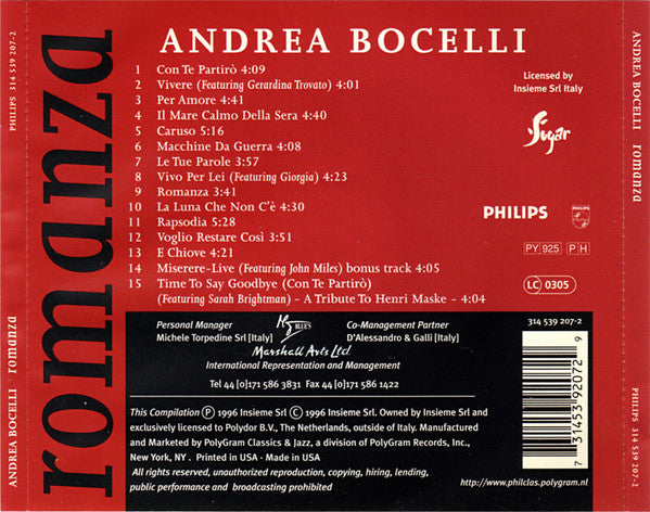 Andrea Bocelli : Romanza (CD, Comp)