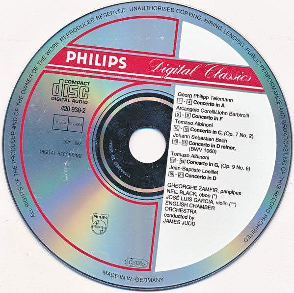 Zamfir*, Albinoni* • Bach* • Corelli* • Loeillet* • Telemann*, English Chamber Orchestra • James Judd : Baroque Concertos (CD, Album)