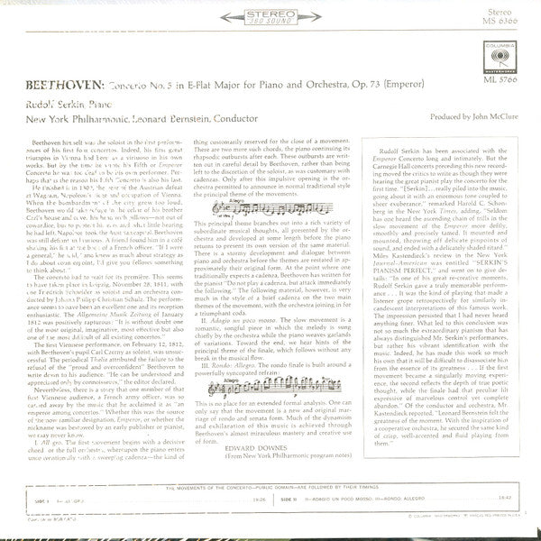 Ludwig van Beethoven / Rudolf Serkin, Leonard Bernstein, New York Philharmonic : "Emperor" Concerto (LP)