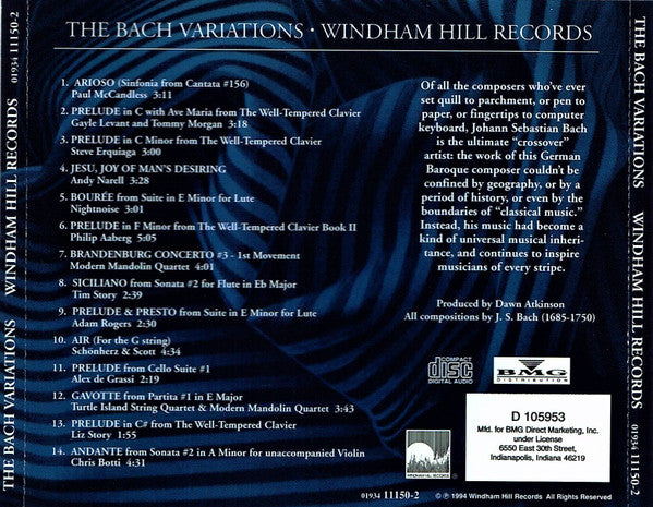 Various : The Bach Variations (A Windham Hill Sampler) (CD, Club, Smplr)