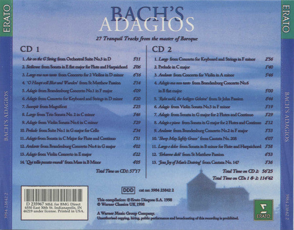Bach* : Bach's Adagios (27 Tranquil Tracks From The Master Of Baroque) (2xCD, Comp, Club)