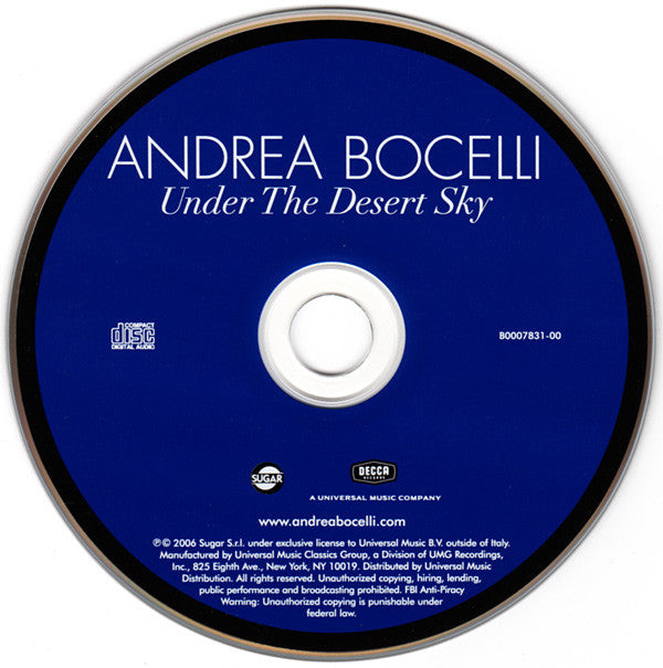 Andrea Bocelli : Under The Desert Sky (CD, Album + DVD-V, Multichannel, NTSC)