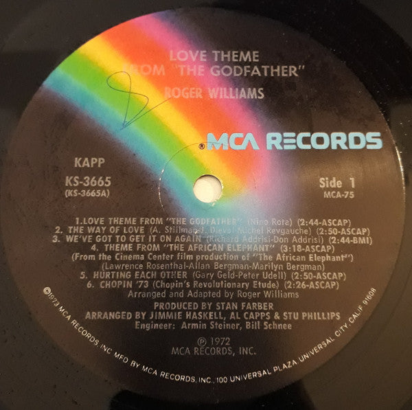 Roger Williams (2) : Love Theme From "The Godfather" (LP, Album, RE)