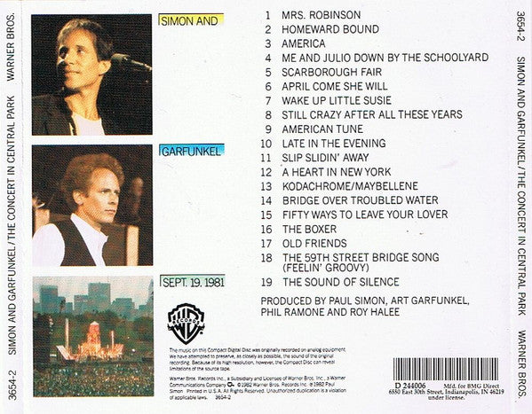 Simon & Garfunkel : The Concert In Central Park (CD, Album, Club, RP)