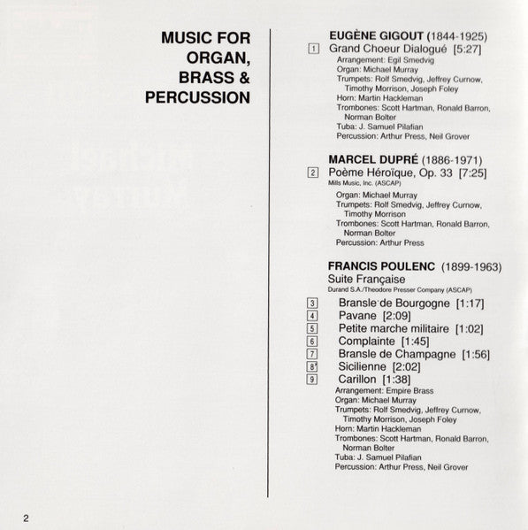 The Empire Brass Quintet, Michael Murray (4) : Music For Organ, Brass & Percussion (CD)