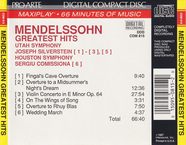 Mendelssohn*, Joseph Silverstein, Sergiu Comissiona, Utah Symphony*, Houston Symphony* : Mendelssohn Greatest Hits (CD, Comp)