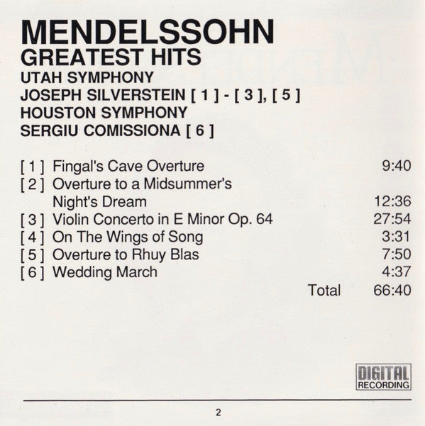Mendelssohn*, Joseph Silverstein, Sergiu Comissiona, Utah Symphony*, Houston Symphony* : Mendelssohn Greatest Hits (CD, Comp)