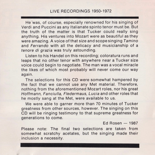 Richard Tucker (2) : Live Recordings 1950-1972 (CD, Comp)