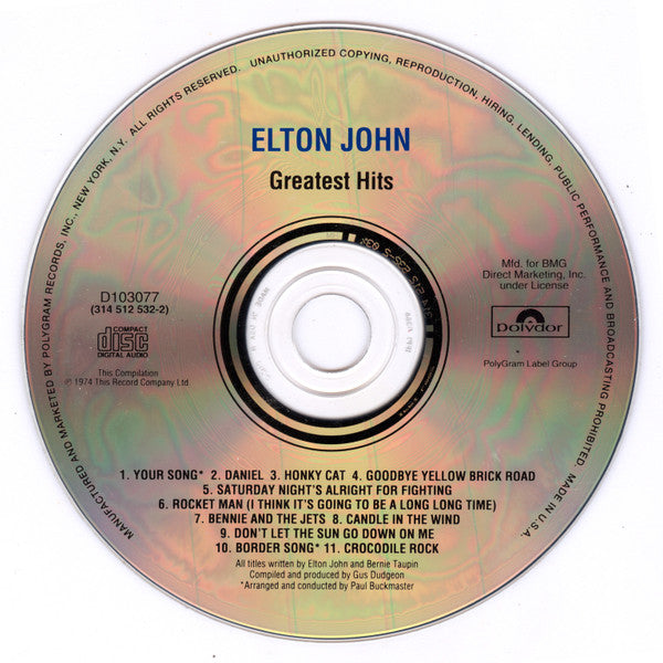 Elton John : Greatest Hits (CD, Comp, Club, RE, RP, PMD)
