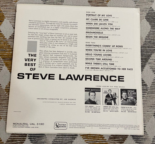 Steve Lawrence (2) : The Very Best Of Steve Lawrence (LP, Comp, Mono)