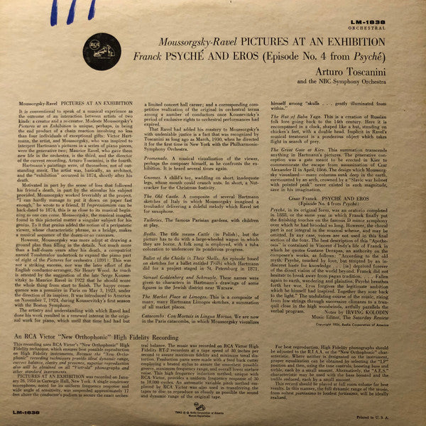 Moussorgsky* - Ravel*, Arturo Toscanini, Franck*, NBC Symphony Orchestra : Pictures At An Exhibition / Psyche And Eros (LP, Mono, Ind)