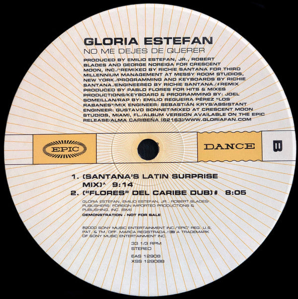 Gloria Estefan : No Me Dejes De Querer (12", Single, Promo)