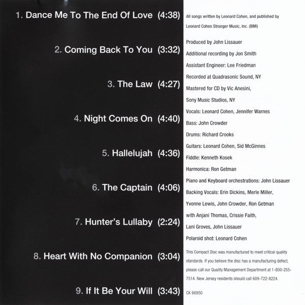 Leonard Cohen : Various Positions (CD, Album, RE, RP)