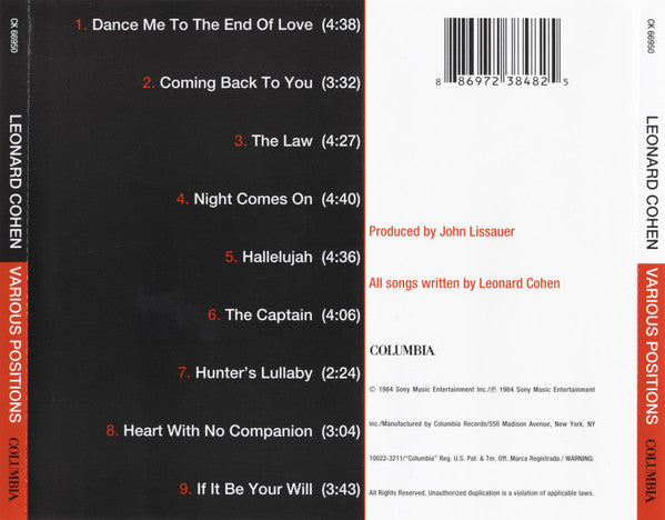 Leonard Cohen : Various Positions (CD, Album, RE, RP)