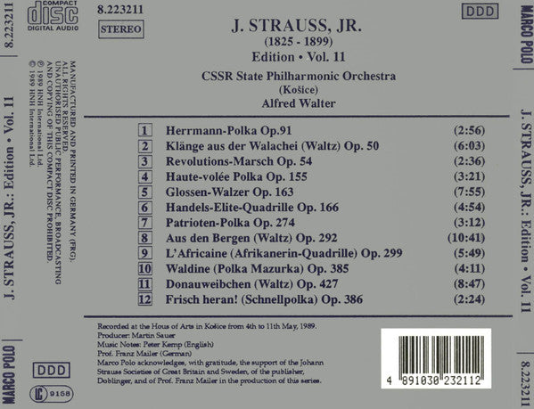 J. Strauss, Jr*, CSSR State Philharmonic Orchestra (Košice)* : Edition · Vol. 11 (CD, Album)