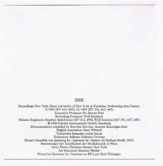 W. A. Mozart* - David Jolley / William Purvis / Frank Morelli / Orpheus Chamber Orchestra : 4 Hornkonzerte / Fagottkonzert (CD, RE)