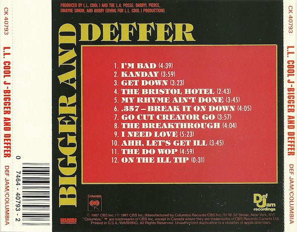 LL Cool J : Bigger And Deffer (CD, Album, RP)