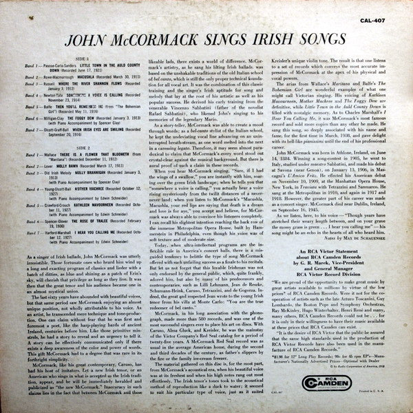 John McCormack (2) : John McCormack Sings Irish Songs (LP, Comp, Mono)