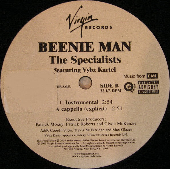 Beenie Man Featuring Vybz Kartel : The Specialists (12", Promo)