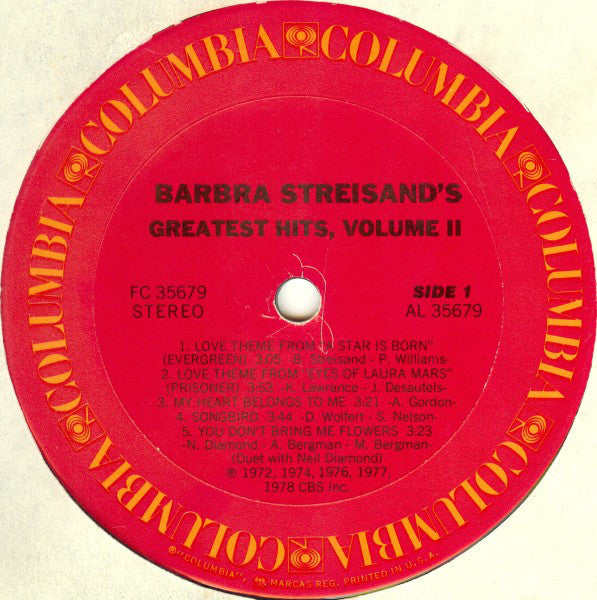 Barbra Streisand : Barbra Streisand's Greatest Hits - Volume 2 (LP, Comp, RE, Pit)