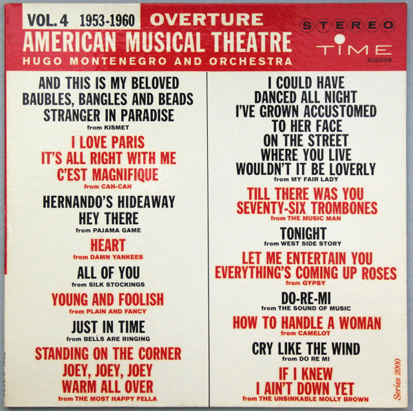 Hugo Montenegro And His Orchestra : Overture,  American Musical Theatre (Vol. 4 1953-1960) (LP, Los)