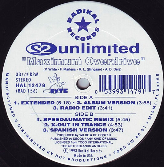 2 Unlimited : Maximum Overdrive (12")