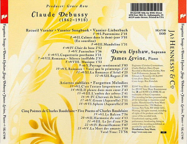 Dawn Upshaw, James Levine (2) : Forgotten Songs: Dawn Upshaw Sings Debussy (CD, Album, Club)