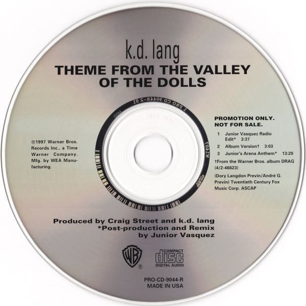 k.d. lang : Theme From The Valley Of The Dolls (CD, Single, Promo)