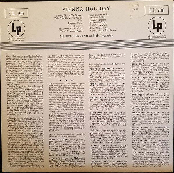 Michel Legrand And His Orchestra* : Vienna Holiday (LP, Album, Mono)